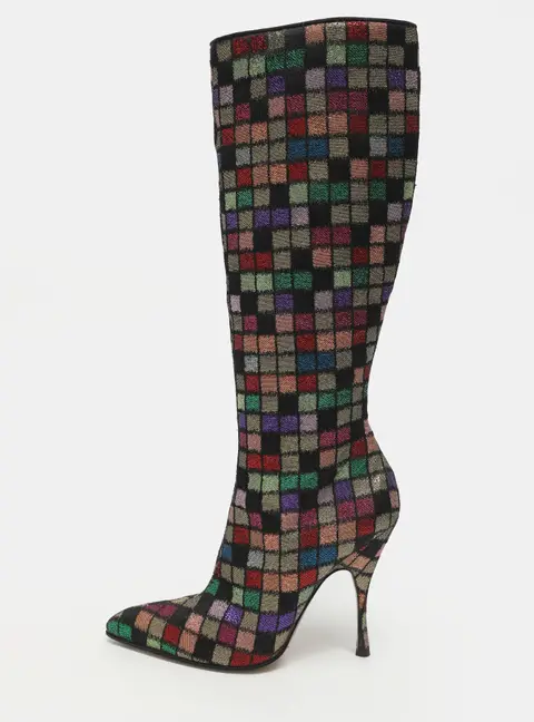 Dolce & Gabbana Size 40.5 Multicolor Elastane and Checkered Lam&eacute; Fabric Knee Length Boots