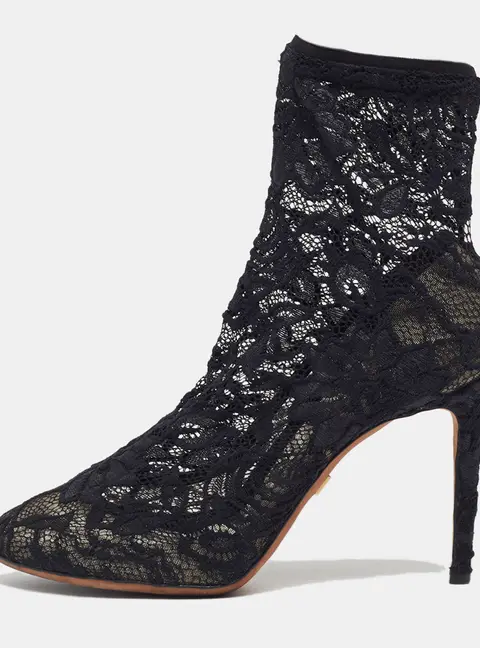 Dolce & Gabbana Size 38.5 Black Lace Ankle Length Boots