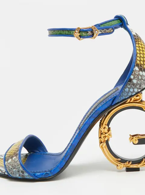 Dolce & Gabbana Keira Size 40 Multicolor Leather and Python Embossed Leather Ankle Strap Sandals