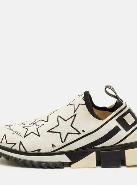 Dolce & Gabbana Sorrento Size 41 White/Black Knit Fabric Star Slip On Sneakers