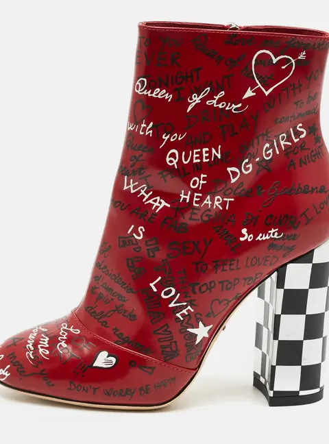 Dolce & Gabbana Size 36 Red Leather Ankle Length Graffiti Boots