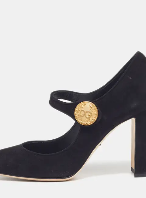 Dolce & Gabbana Vally Size 36.5 Black Suede Mary Jane Pumps