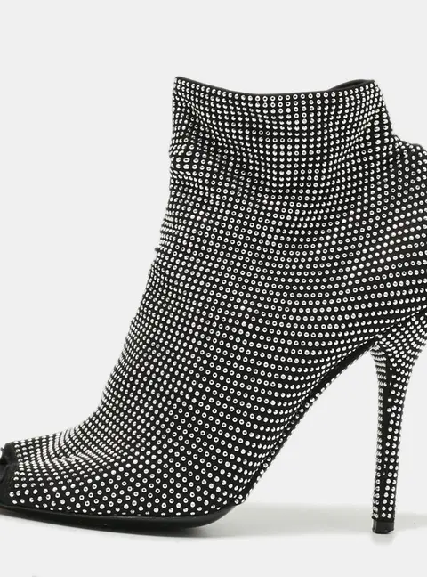 Dolce & Gabbana Size 40 Black Fabric Crystal Embellished Open Toe Ankle Length Boots