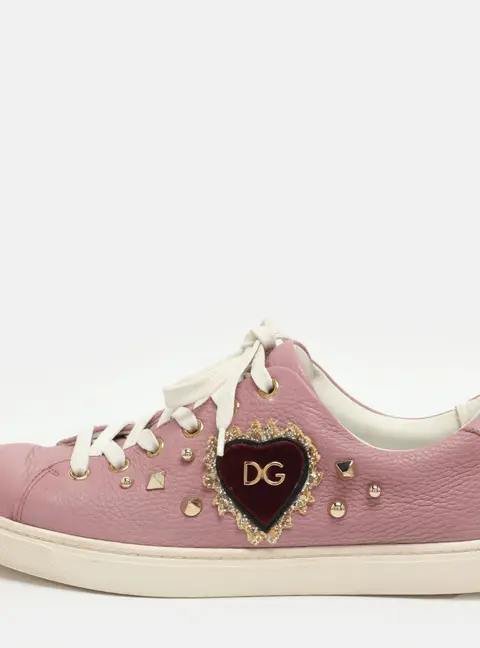 Dolce & Gabbana Devotion Size 39 Pink Leather Low Top Sneakers