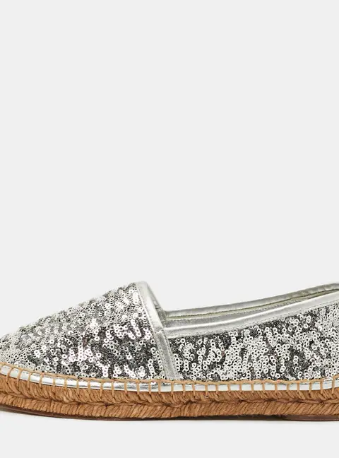 Dolce & Gabbana Size 36 Silver Sequin and Leather Espadrille Flats
