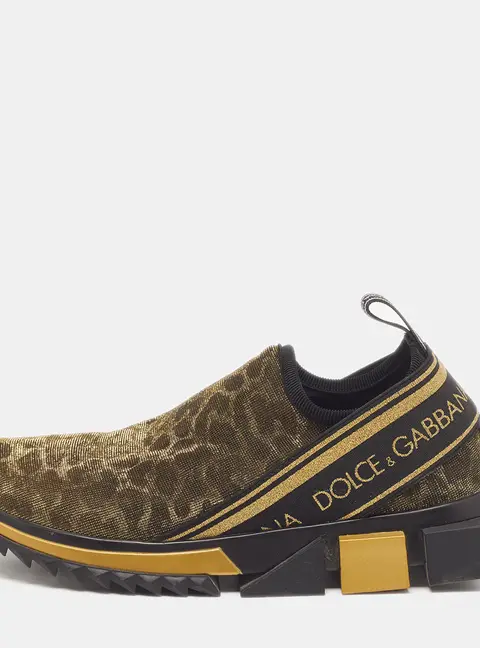 Dolce & Gabbana Sorrento Size 37 Gold Lurex Fabric Slip On Sneakers
