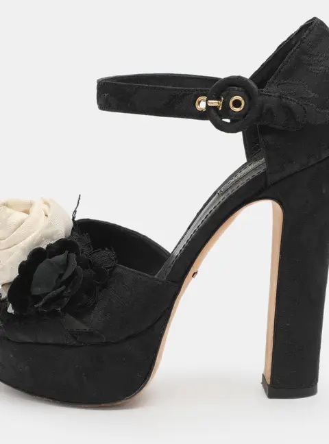 Dolce & Gabbana Size 40 Black Brocade Fabric Embellished Ankle Strap Sandals