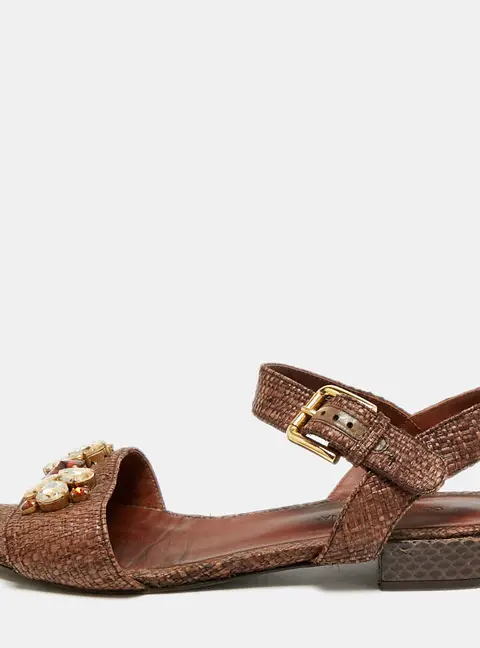 Dolce & Gabbana Size 39 Brown Raffia and Snakeskin Leather Sandals