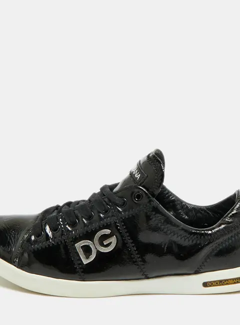 Dolce & Gabbana DG Logo Size 40 Black Patent Leather Low Top Sneakers
