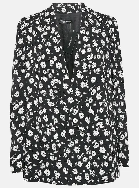 Dolce & Gabbana Black Floral Print Crepe Blazer M