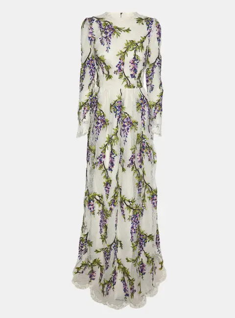 Dolce & Gabbana Multicolor Floral Embroidered Mesh Wisteria Maxi Dress S