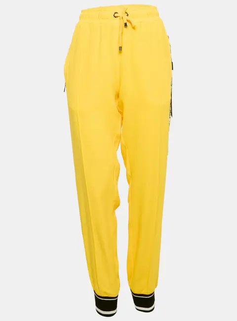 Dolce & Gabbana Yellow Crepe Logo Tape Trimmed Trackpants L