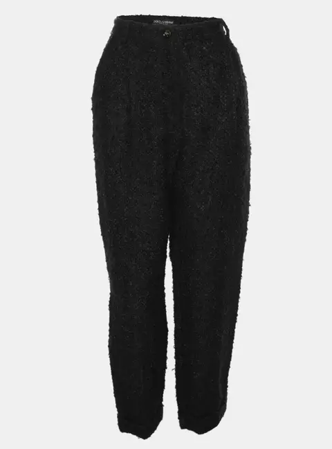 Dolce & Gabbana Brown Fuzzy Wool Blend Carrot Fit Trousers S