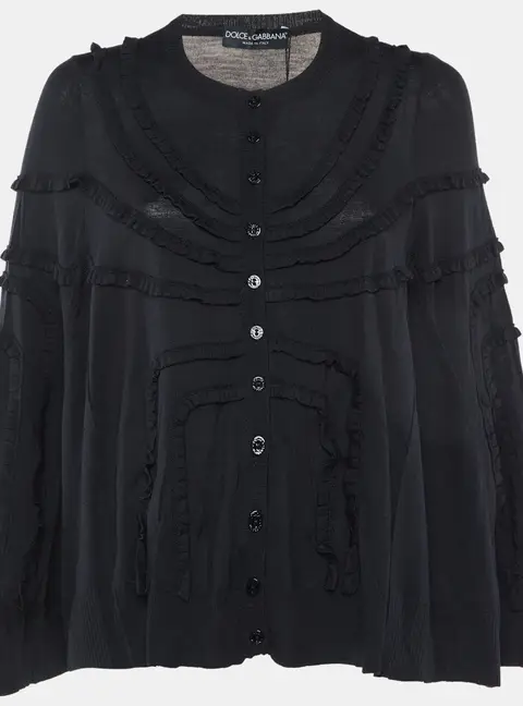Dolce & Gabbana Black Wool Knit Button Front Poncho S