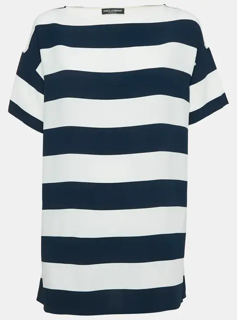 Dolce & Gabbana Blue/White Striped Crepe Oversized Top M