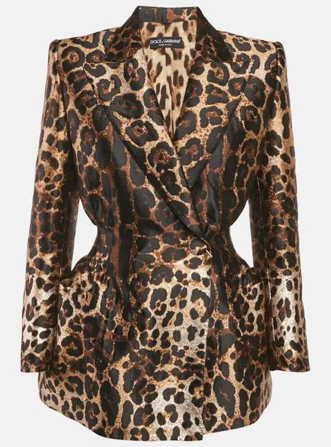 Dolce & Gabbana Brown Leopard Jacquard Structured Blazer XS