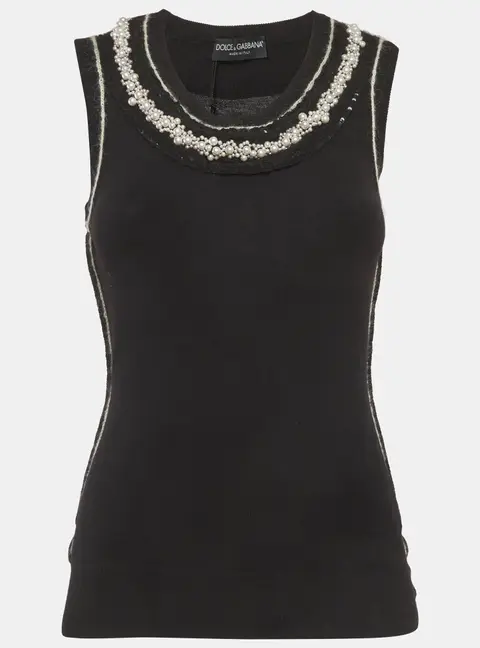 Dolce & Gabbana Black Stretch Knit Beaded Top S
