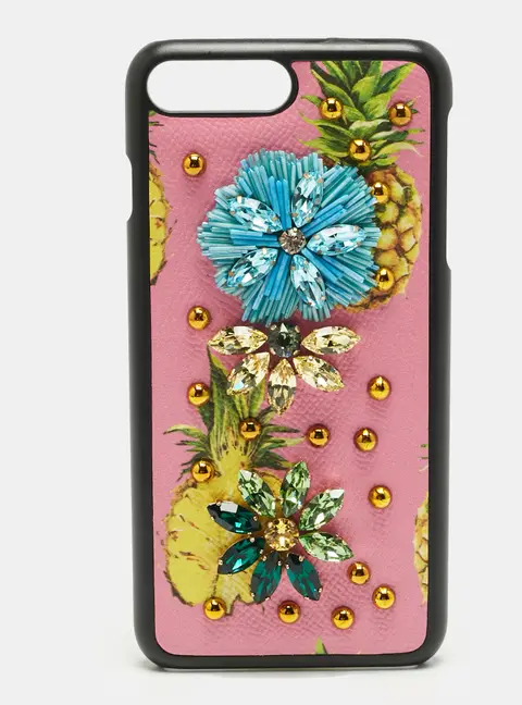 Dolce & Gabbana Multicolor Fruit Print Leather Crystal Embellished iPhone 7 Plus Case