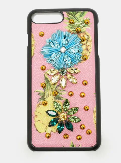 Dolce & Gabbana Multicolor Fruit Print Leather Crystal Embellished iPhone 7 Plus Case