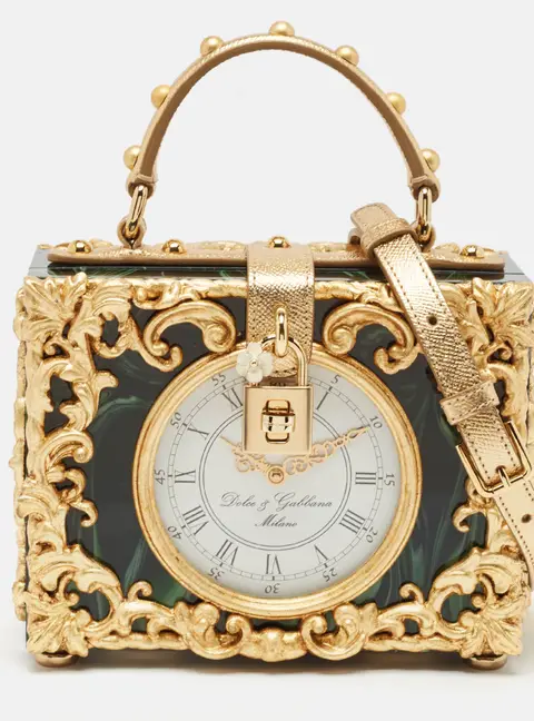 Dolce & Gabbana Gold/Green Acrylic and Leather Orologio Barocco Dolce Box Bag
