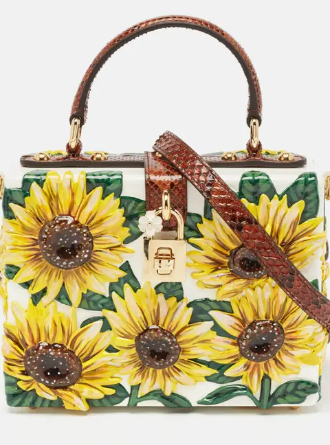 Dolce & Gabbana Yellow/Brown Acrylic and Python Trim Sunflower Dolce Box Bag