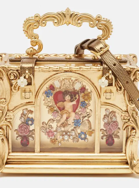 Dolce & Gabbana Box Gold Acrylic and Karung Leather Top Handle Bags