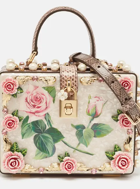 Dolce & Gabbana Pink Acrylic and Snakeskin Embellished Mother of Pearl Dolce Box Bag