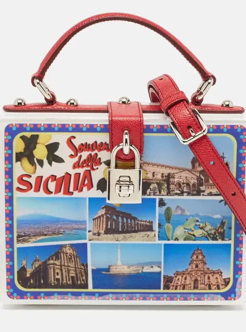 Dolce & Gabbana White/Red Acrylic and Leather Della Sicilia Dolce Box Top Handle Bag