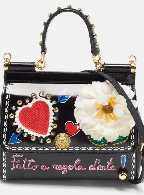 Dolce & Gabbana Miss Sicily Limited Edition Small Black Patent Leather Top Handle Bag