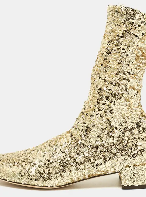 Dolce & Gabbana Size 36 Gold Mesh and Sequins Ankle Length Boots