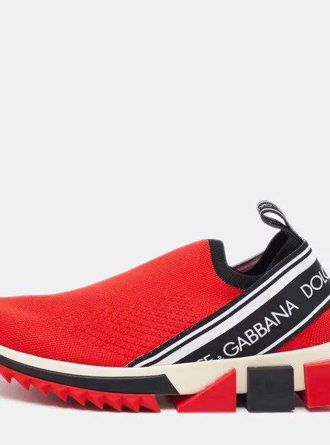 Dolce & Gabbana Red Knit Fabric Sorrento Slip On Sneakers Size 36