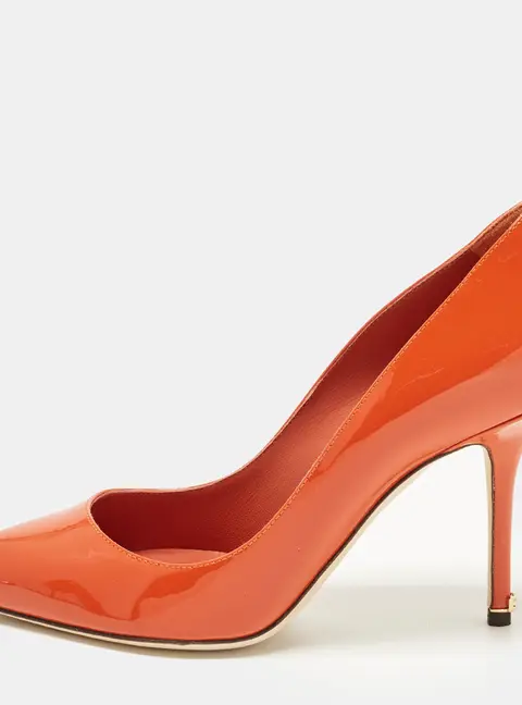 Dolce & Gabbana Size 38 Orange Patent Leather Pointed Toe  Pumps