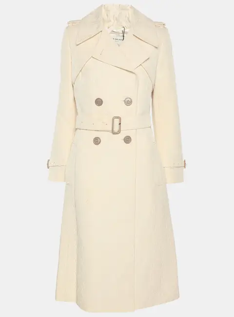 Dries van Noten Cream Jacquard Wool Belted Long Coat M