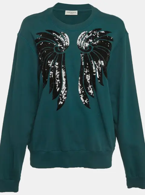Dries van Noten Teal Blue Jersey Embroidered Sweatshirt L