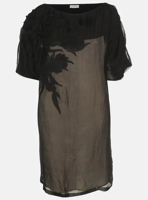 Dries Van Noten Black Tulle Shirt Dress M