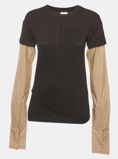 DRIES VAN NOTEN Black Cotton Contrast-Sleeves Hesma Layered Top XS