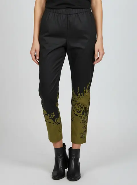 Dries van Noten Black Printed Cotton Tapered Trousers S