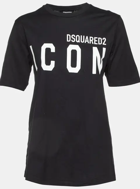 Dsquared2 Black Logo Printed ICON Cotton Regular Fit T-Shirt L