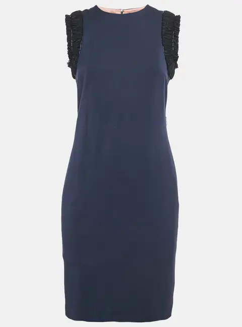 Dsquared2 Navy Blue Wool Blend Embellished Sleeve Sheath Dress M
