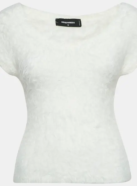Dsquared2 White Textured Knit Crewneck Top M