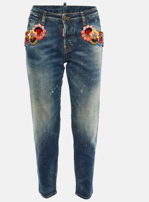 Dsquared2 Blue Denim Embellished Hockney Jeans S/Waist 32"