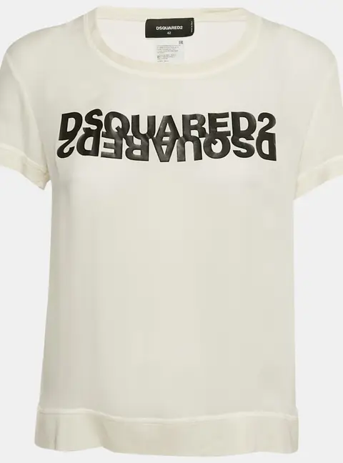 Dsquared2 White Logo Print Silk T-Shirt M