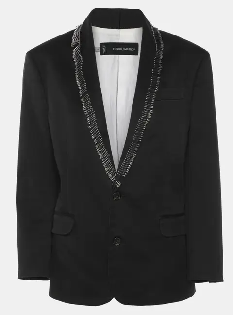 Dsquared2 Black Gabardine Fabric Safety Pin Collar Blazer L