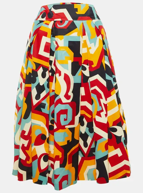 Dsquared2 Multicolor Printed Silk Pleated Midi Skirt S