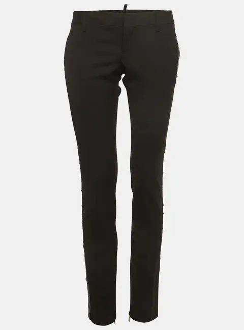 Dsquared2 Black Gabardine Sequin Detail Trousers M