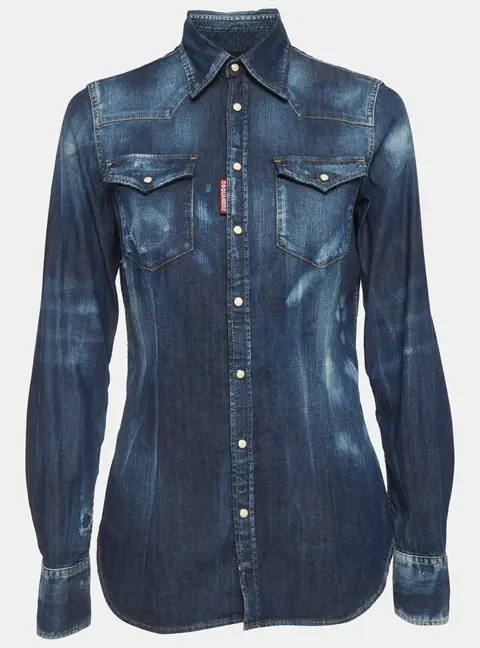 Dsquared2 Blue Distressed Denim Long Sleeve Shirt S