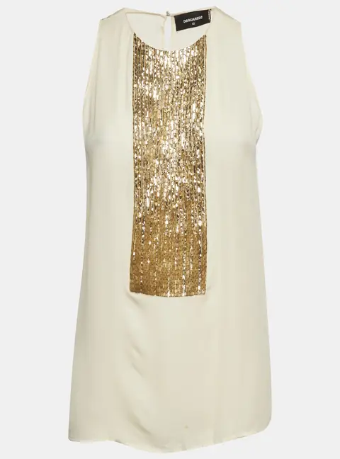 Dsquared2 Cream Chiffon Embellished Sleeveless Top M