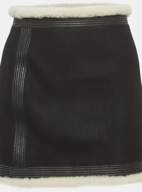 Dsquared2 Black Wool Fur and Leather Trim Mini Skirt S