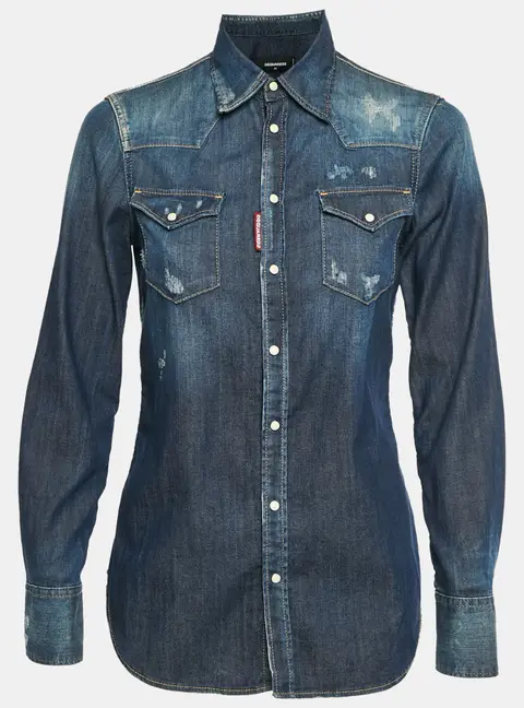Dsquared2 Blue Chambray Distressed Shirt S
