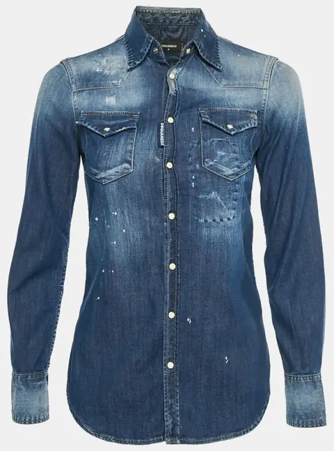 Dsquared2 Blue Distressed Denim Shirt S